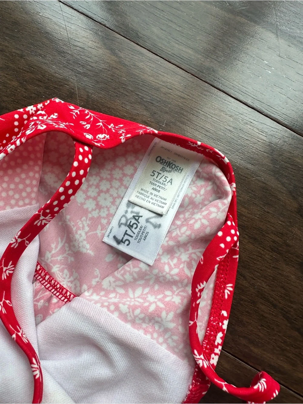 OshKosh B'gosh Girls Red Floral Patchwork Two-Piece Tankini Size 5